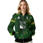 personalized new york rangers shamrock vortex green bomber jacket best selling