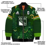 personalized new york rangers shamrock vortex green bomber jacket best selling