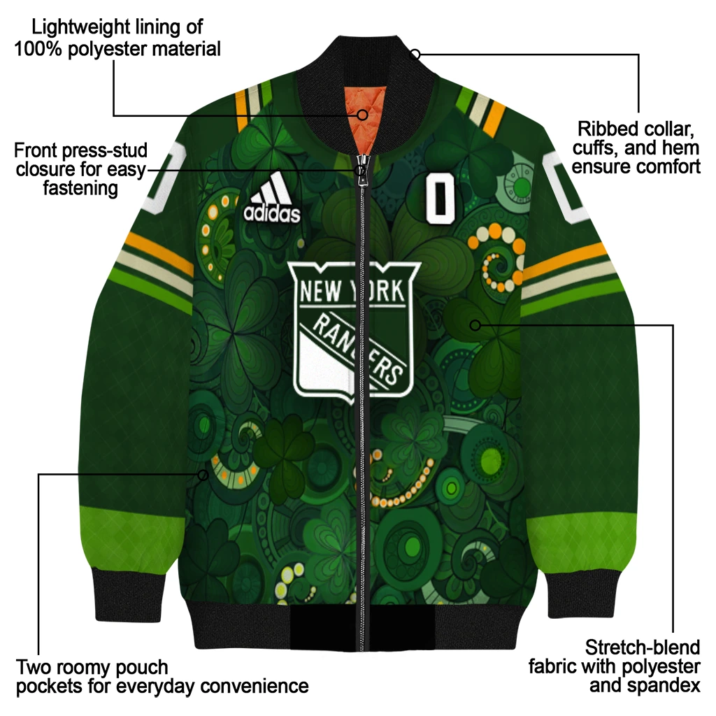 personalized new york rangers shamrock vortex green bomber jacket new arrival personalized new york rangers shamrock vortex green bomber jacket new arrival