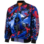 personalized new york rangers skull horde blue bomber jacket best selling