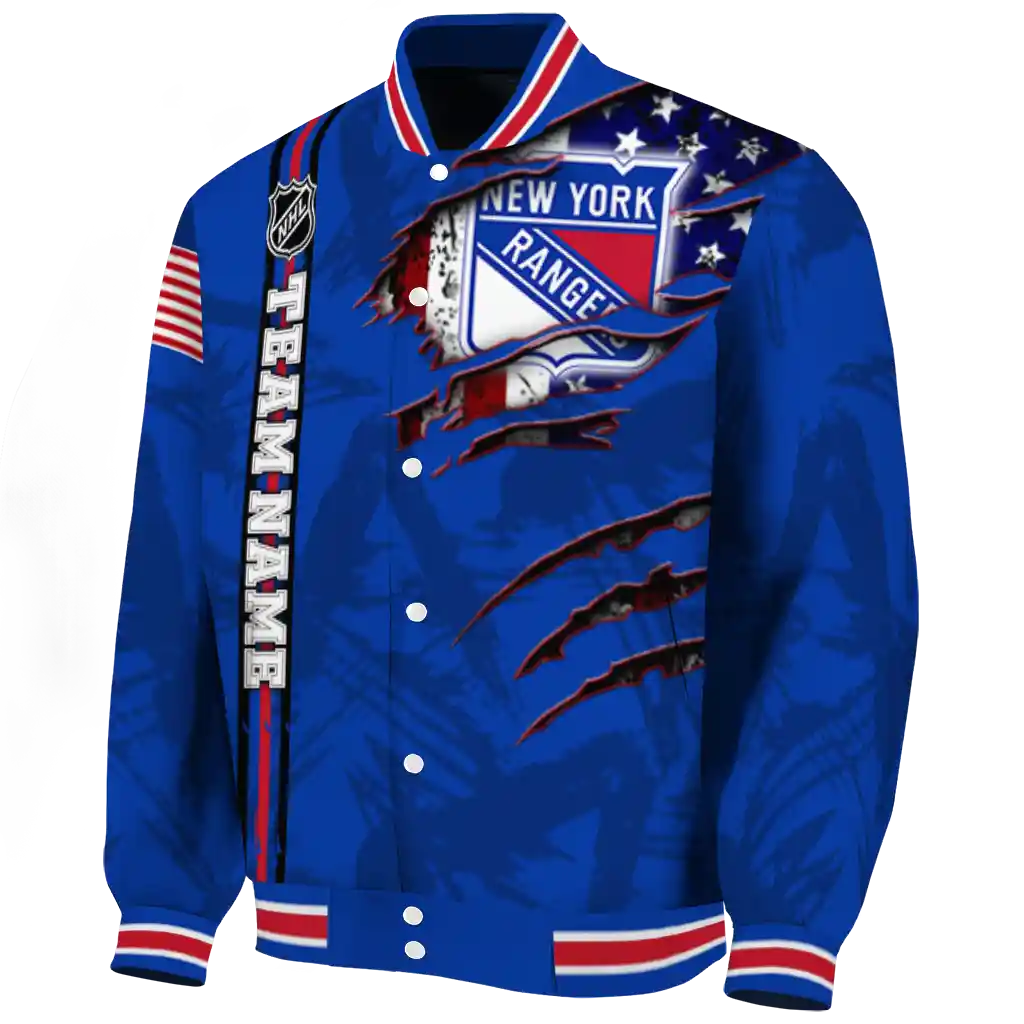 personalized new york rangers usa flag rips blue varsity jacket best selling personalized new york rangers usa flag rips blue varsity jacket best selling