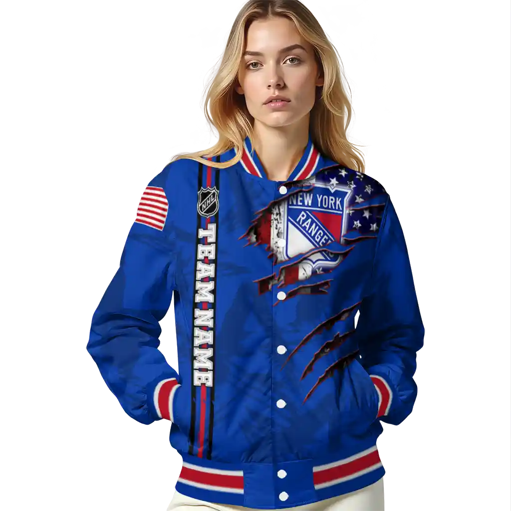 personalized new york rangers usa flag rips blue varsity jacket latest model personalized new york rangers usa flag rips blue varsity jacket latest model
