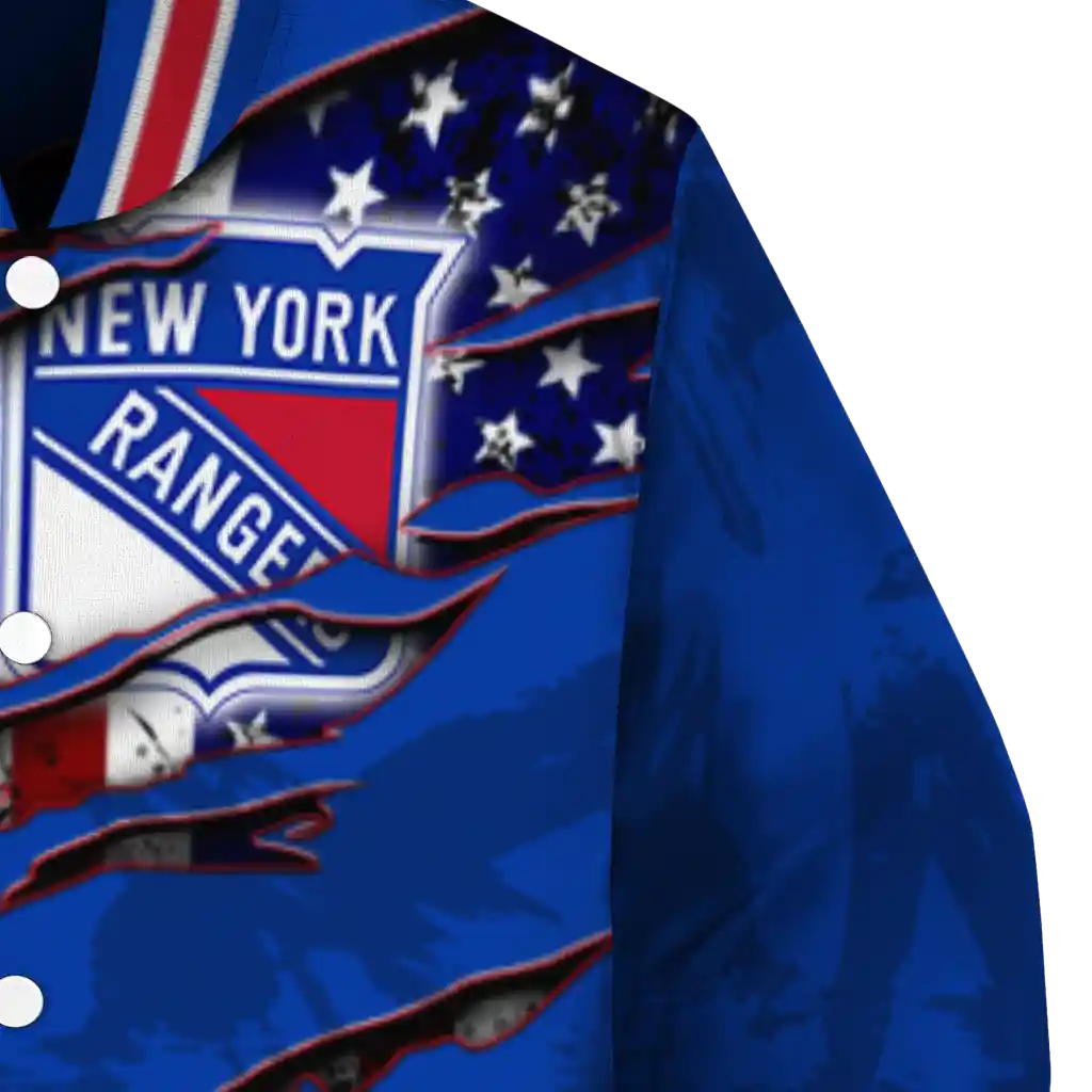 personalized new york rangers usa flag rips blue varsity jacket premium grade personalized new york rangers usa flag rips blue varsity jacket premium grade