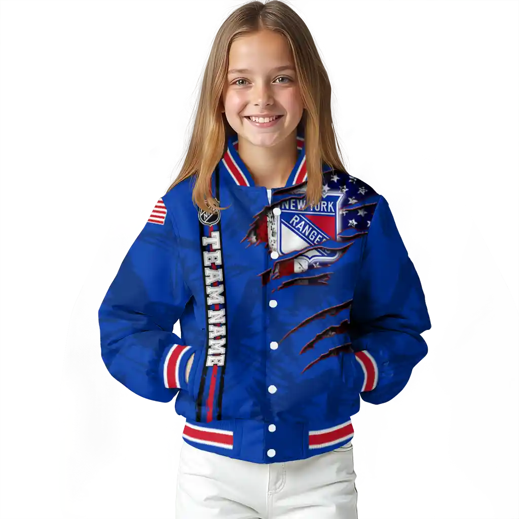 personalized new york rangers usa flag rips blue varsity jacket top rated personalized new york rangers usa flag rips blue varsity jacket top rated