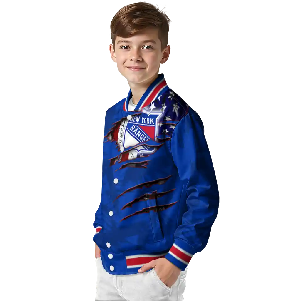 personalized new york rangers usa flag rips blue varsity jacket trendy personalized new york rangers usa flag rips blue varsity jacket trendy