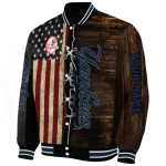 personalized new york yankees flag wood brown varsity jacket best selling