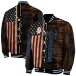 personalized new york yankees flag wood brown varsity jacket best selling