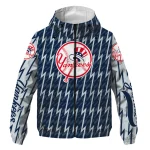 personalized new york yankees lightning strike grid navy windbreaker jacket best selling