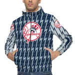 personalized new york yankees lightning strike grid navy windbreaker jacket best selling