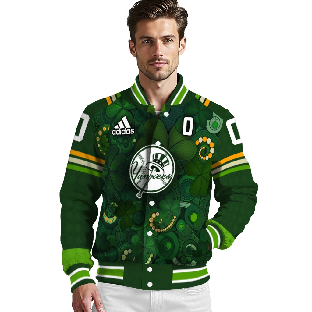personalized new york yankees shamrock vortex green varsity jacket high quality personalized new york yankees shamrock vortex green varsity jacket high quality