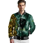 personalized north dakota state bison skull cluster green varsity jacket best selling