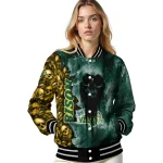 personalized north dakota state bison skull cluster green varsity jacket best selling