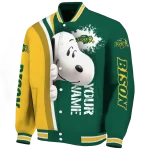 personalized north dakota state bison snoopy head green varsity jacket best selling