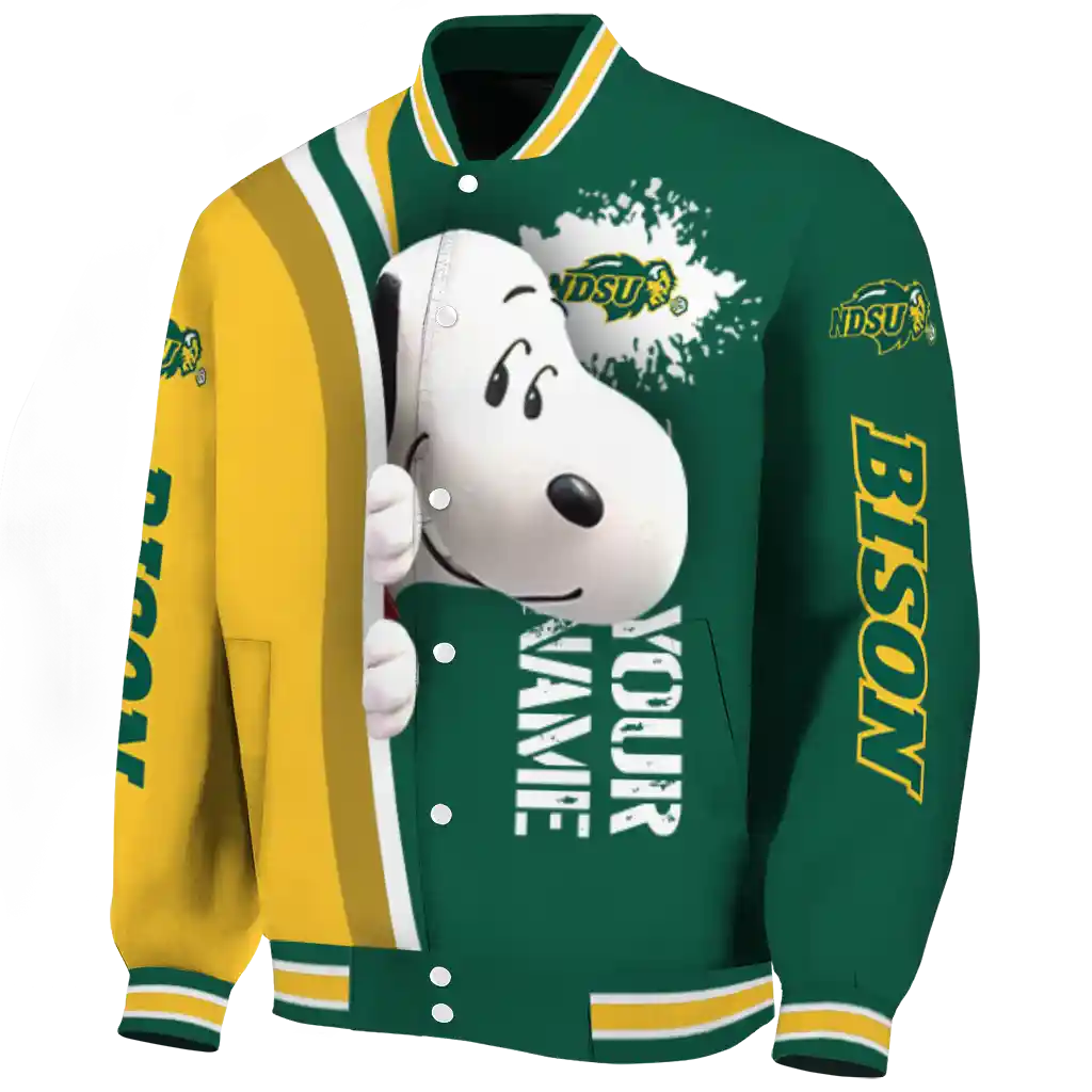 personalized north dakota state bison snoopy head green varsity jacket best selling personalized north dakota state bison snoopy head green varsity jacket best selling
