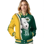 personalized north dakota state bison snoopy head green varsity jacket best selling