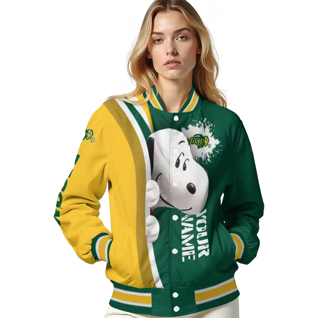 personalized north dakota state bison snoopy head green varsity jacket latest model personalized north dakota state bison snoopy head green varsity jacket latest model