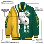 personalized north dakota state bison snoopy head green varsity jacket best selling