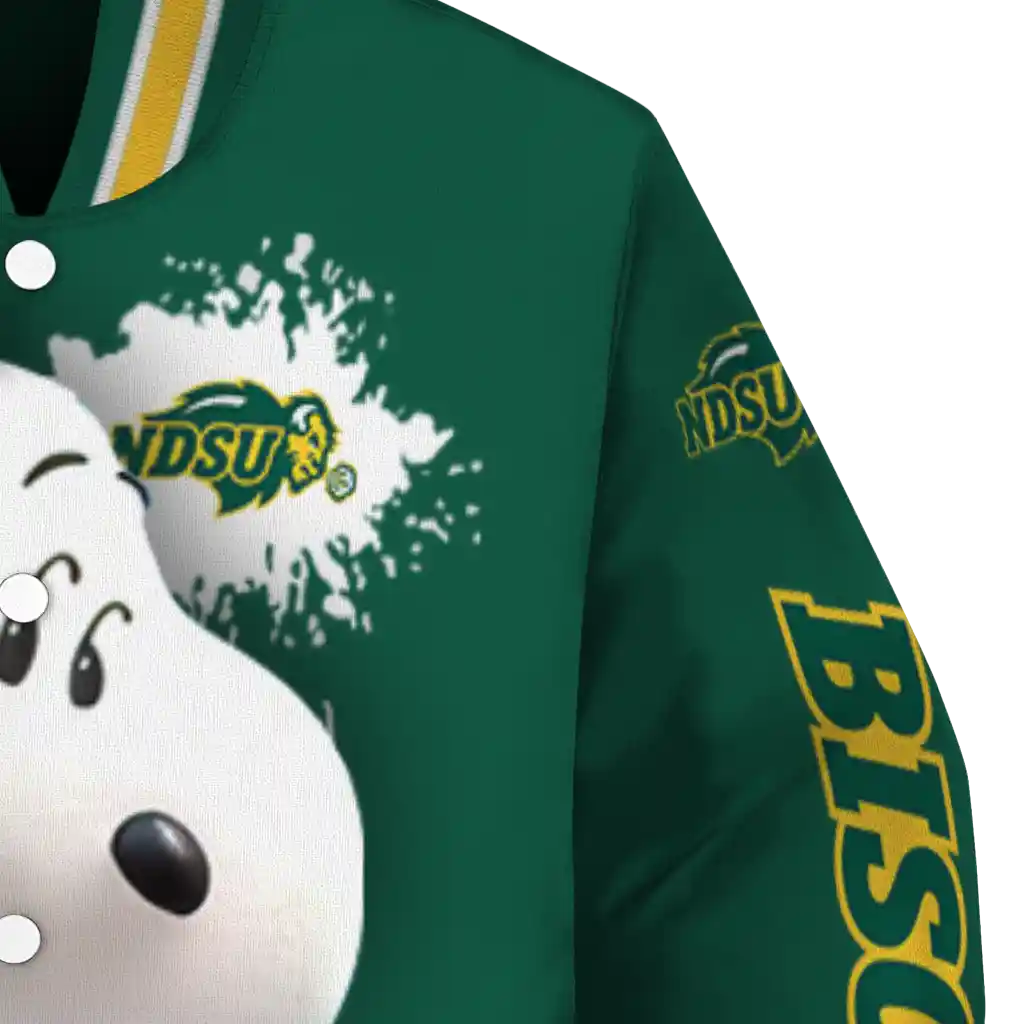 personalized north dakota state bison snoopy head green varsity jacket premium grade personalized north dakota state bison snoopy head green varsity jacket premium grade