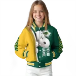 personalized north dakota state bison snoopy head green varsity jacket best selling