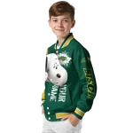 personalized north dakota state bison snoopy head green varsity jacket best selling