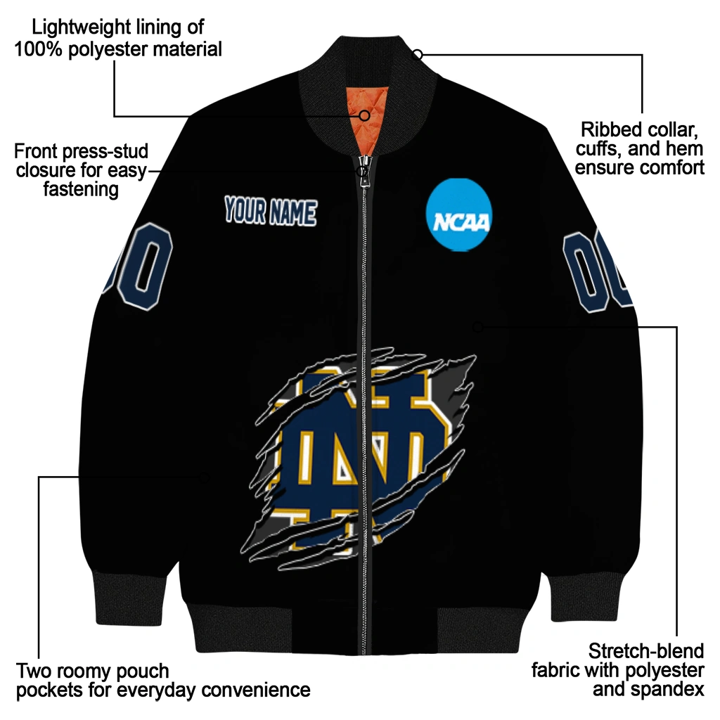 personalized notre dame fighting irish claw shred black bomber jacket new arrival personalized notre dame fighting irish claw shred black bomber jacket new arrival