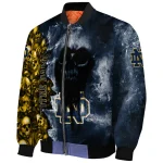 personalized notre dame fighting irish skull cluster navy bomber jacket best selling