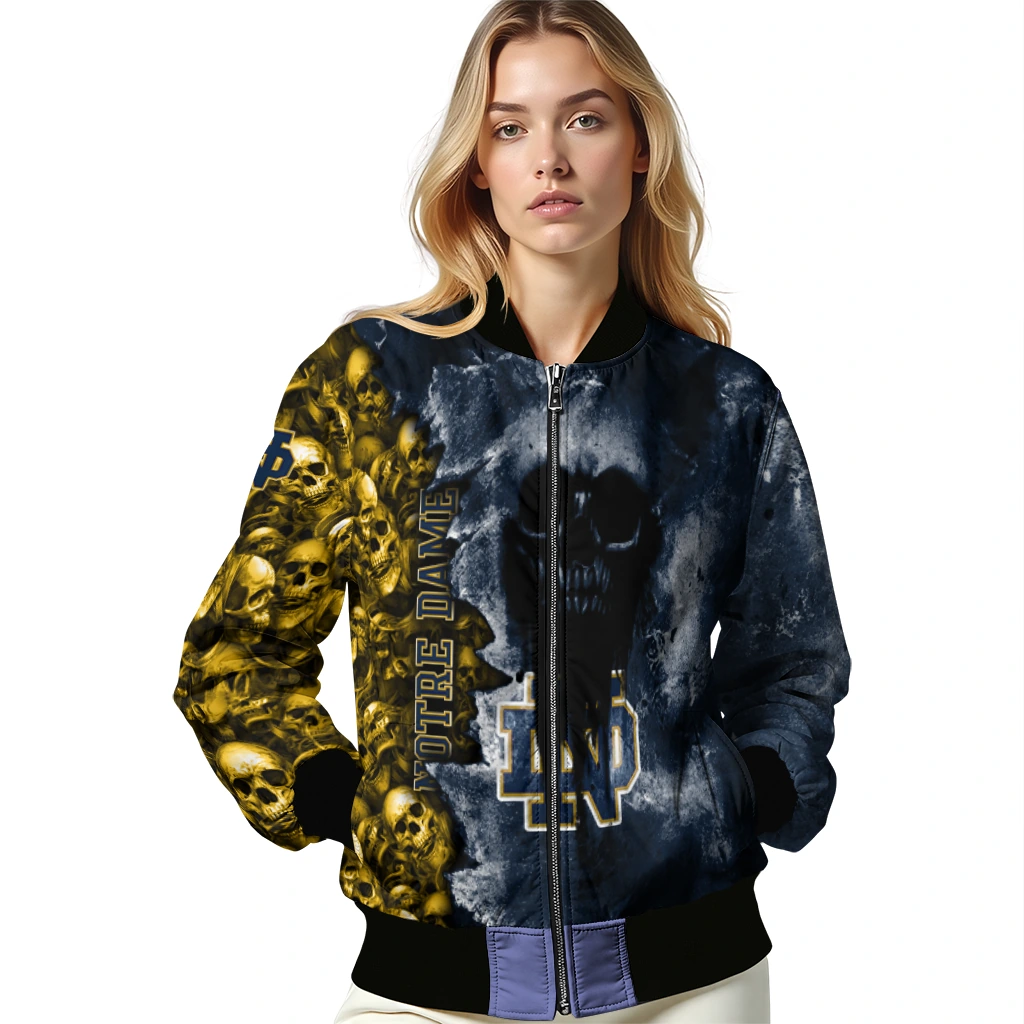 personalized notre dame fighting irish skull cluster navy bomber jacket latest model personalized notre dame fighting irish skull cluster navy bomber jacket latest model