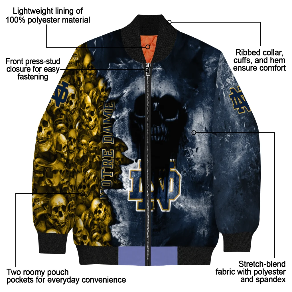 personalized notre dame fighting irish skull cluster navy bomber jacket new arrival personalized notre dame fighting irish skull cluster navy bomber jacket new arrival