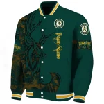 personalized oakland athletics tribal deer art green varsity jacket best selling