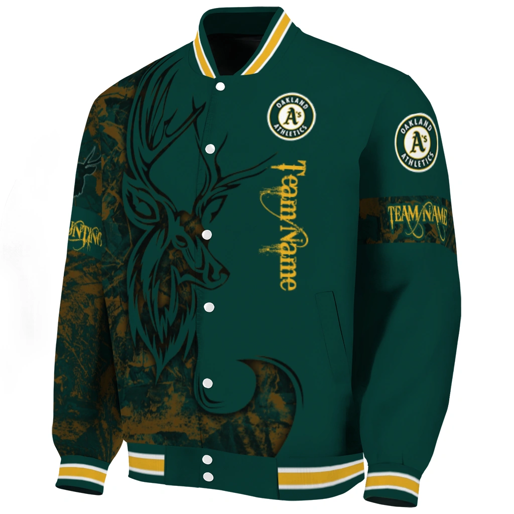 personalized oakland athletics tribal deer art green varsity jacket best selling personalized oakland athletics tribal deer art green varsity jacket best selling