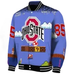 personalized ohio state buckeyes mario blocks blue black varsity jacket best selling