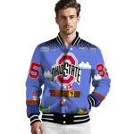 personalized ohio state buckeyes mario blocks blue black varsity jacket best selling