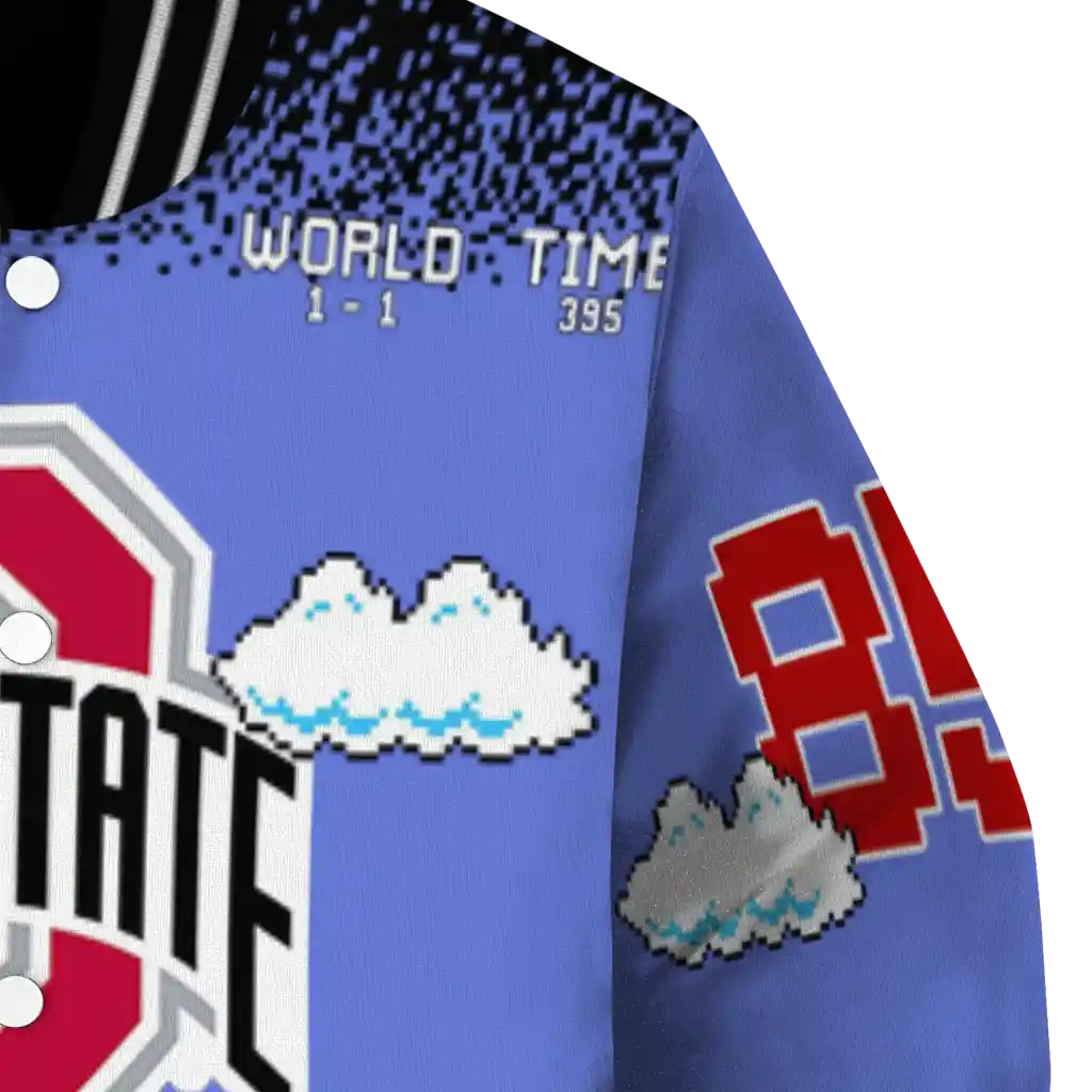 personalized ohio state buckeyes mario blocks blue black varsity jacket premium grade personalized ohio state buckeyes mario blocks blue black varsity jacket premium grade