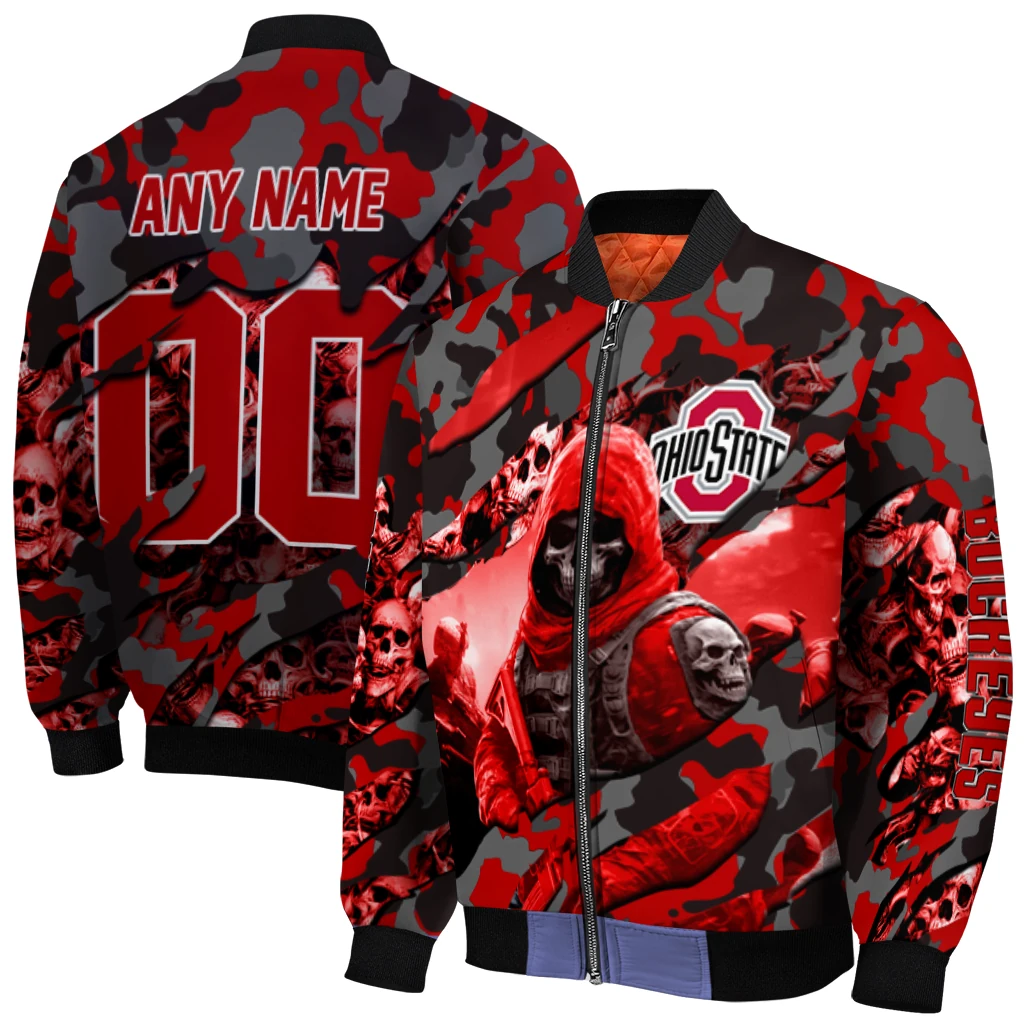 personalized ohio state buckeyes skull horde scarlet bomber jacket best selling personalized ohio state buckeyes skull horde scarlet bomber jacket best selling