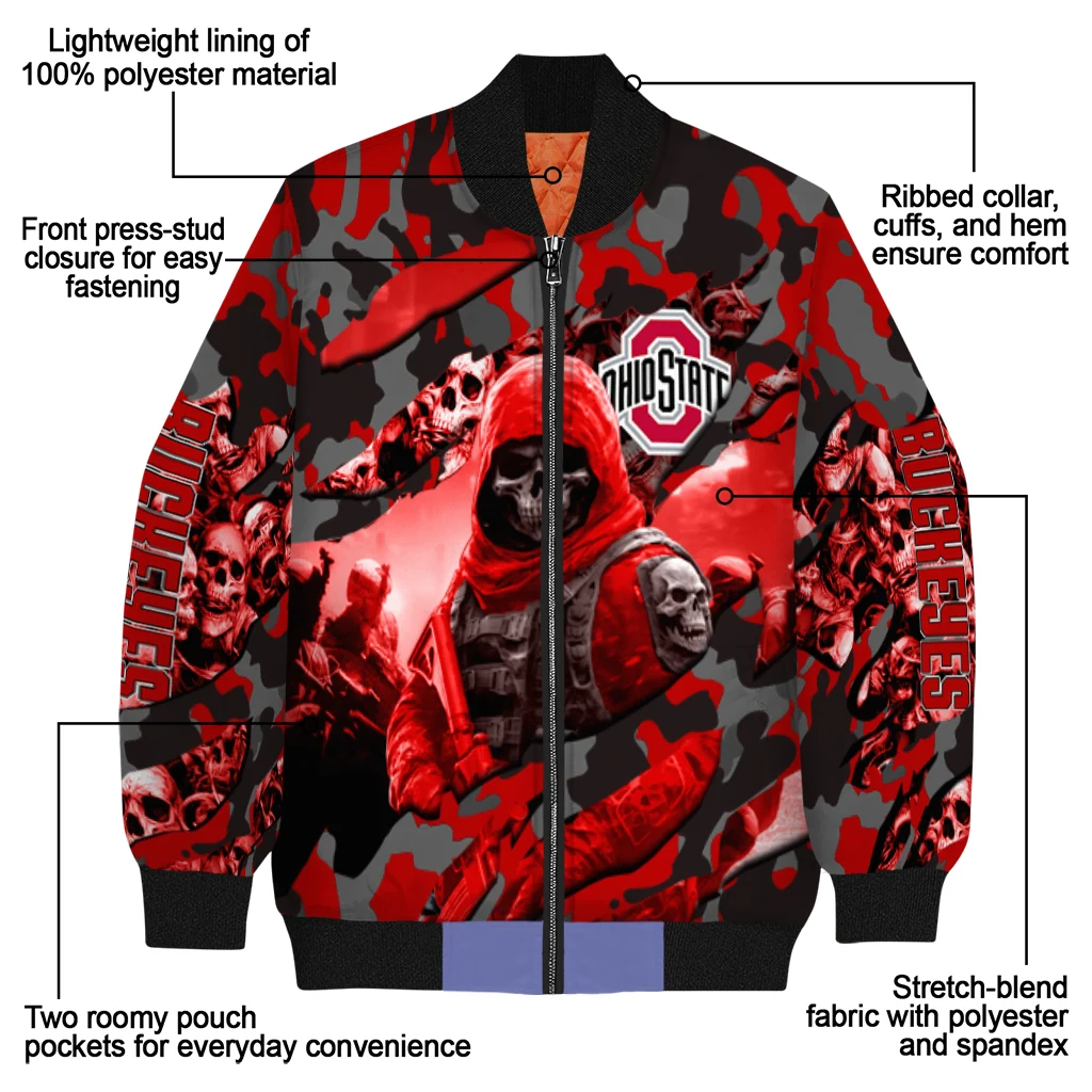 personalized ohio state buckeyes skull horde scarlet bomber jacket new arrival personalized ohio state buckeyes skull horde scarlet bomber jacket new arrival