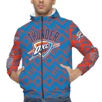personalized oklahoma city thunder trellis mesh blue windbreaker jacket best selling