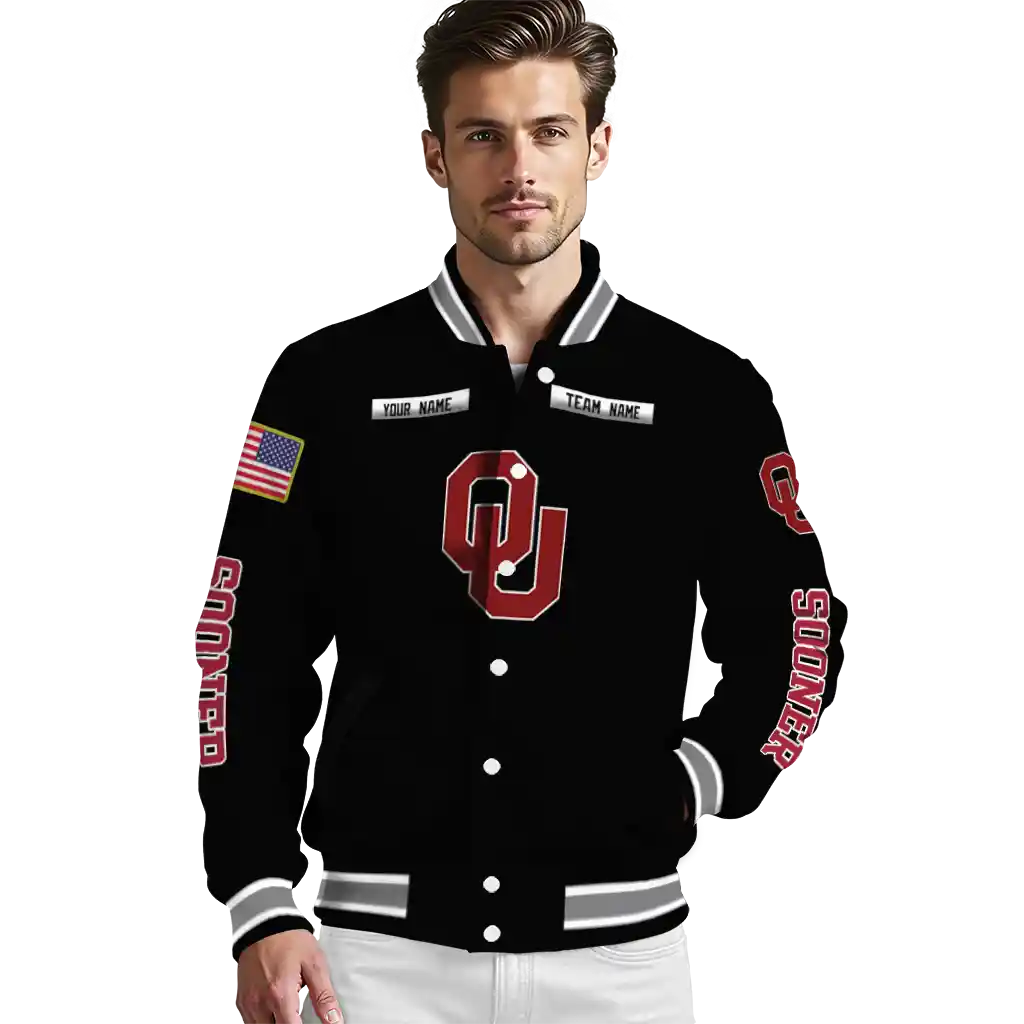 personalized oklahoma sooners american flag skull black varsity jacket high quality personalized oklahoma sooners american flag skull black varsity jacket high quality