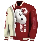 personalized oklahoma sooners snoopy head crimson varsity jacket best selling