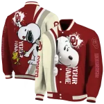 personalized oklahoma sooners snoopy head crimson varsity jacket best selling
