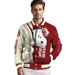 personalized oklahoma sooners snoopy head crimson varsity jacket best selling