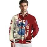 personalized oklahoma sooners stitch laughing crimson varsity jacket best selling