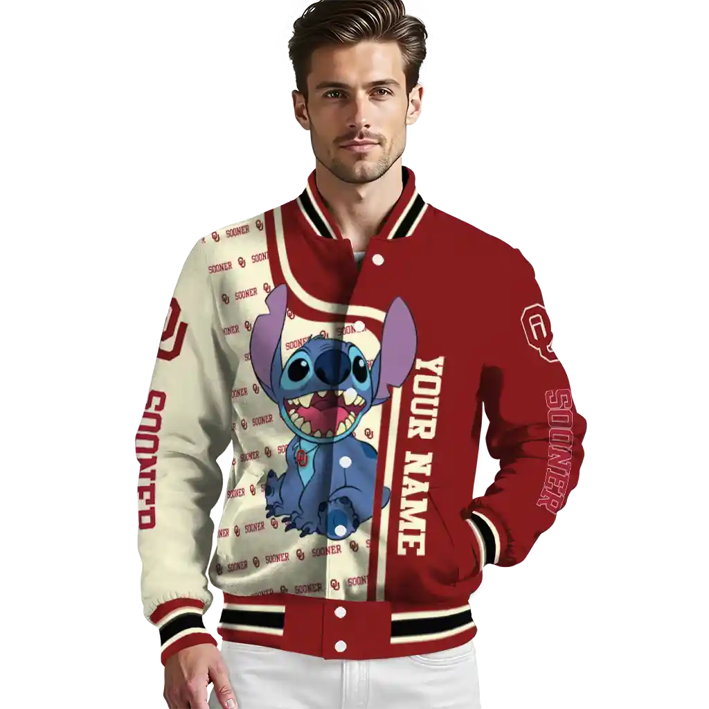 personalized oklahoma sooners stitch laughing crimson varsity jacket high quality personalized oklahoma sooners stitch laughing crimson varsity jacket high quality