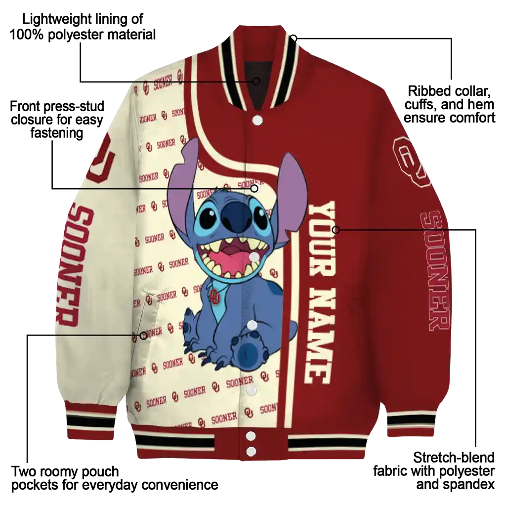 personalized oklahoma sooners stitch laughing crimson varsity jacket new arrival personalized oklahoma sooners stitch laughing crimson varsity jacket new arrival