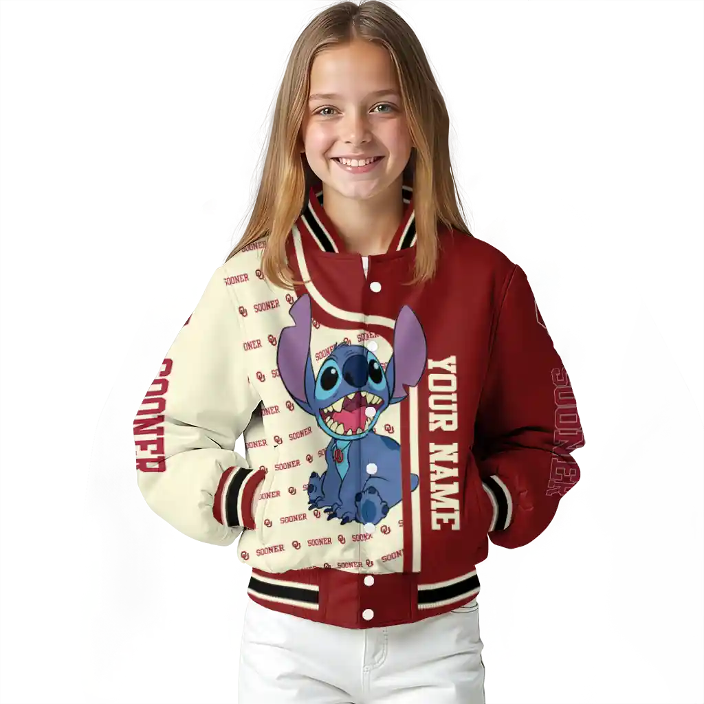 personalized oklahoma sooners stitch laughing crimson varsity jacket top rated personalized oklahoma sooners stitch laughing crimson varsity jacket top rated
