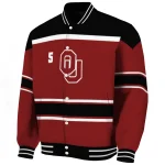 personalized oklahoma sooners stripe statement crimson black varsity jacket best selling