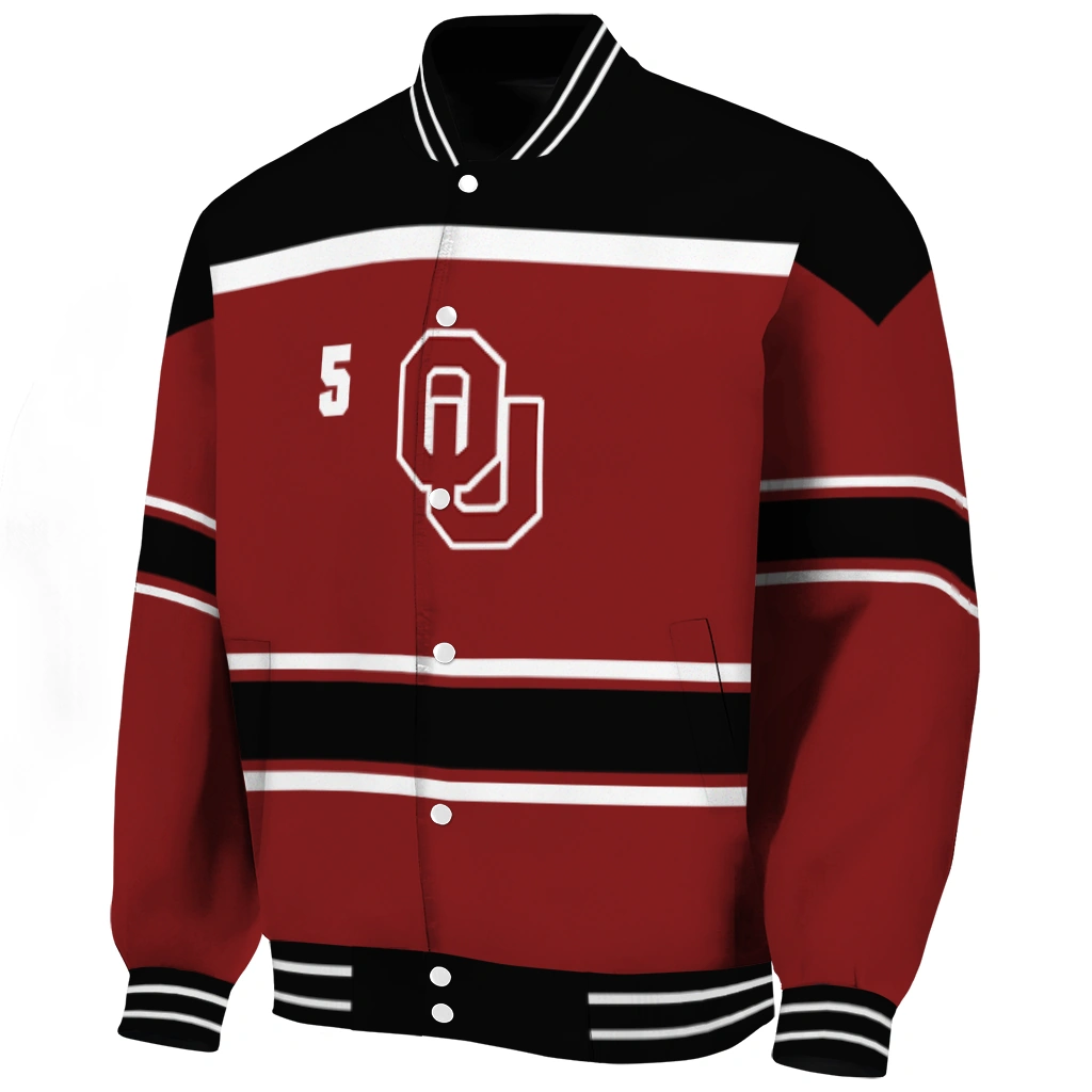 personalized oklahoma sooners stripe statement crimson black varsity jacket best selling personalized oklahoma sooners stripe statement crimson black varsity jacket best selling