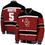 personalized oklahoma sooners stripe statement crimson black varsity jacket best selling