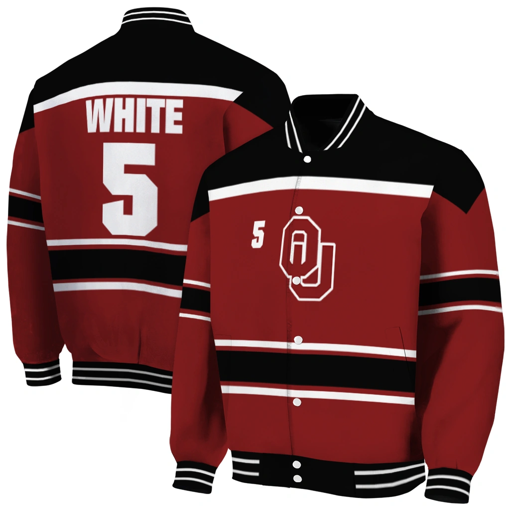 personalized oklahoma sooners stripe statement crimson black varsity jacket fashion forward personalized oklahoma sooners stripe statement crimson black varsity jacket fashion forward