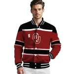 personalized oklahoma sooners stripe statement crimson black varsity jacket best selling