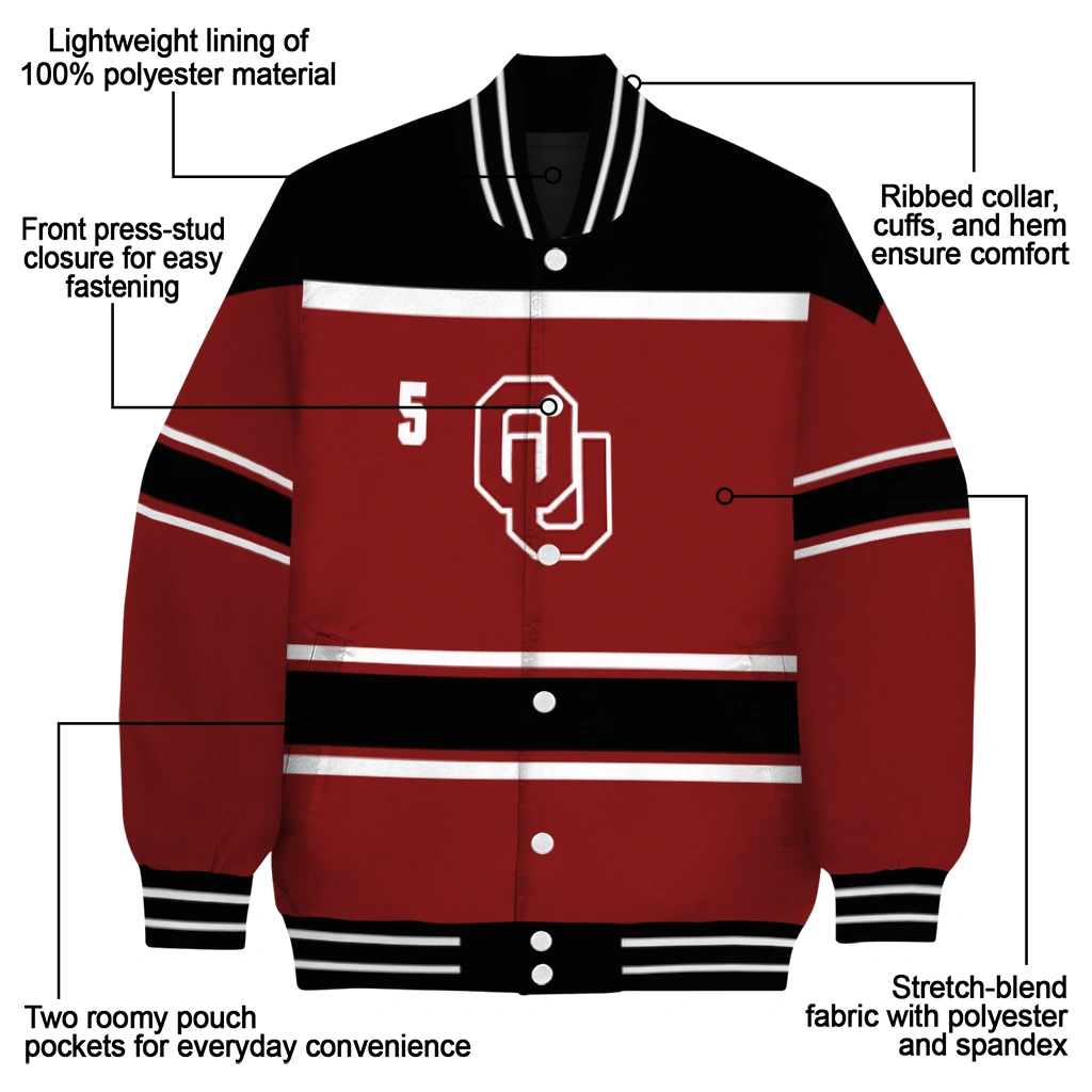 personalized oklahoma sooners stripe statement crimson black varsity jacket new arrival personalized oklahoma sooners stripe statement crimson black varsity jacket new arrival